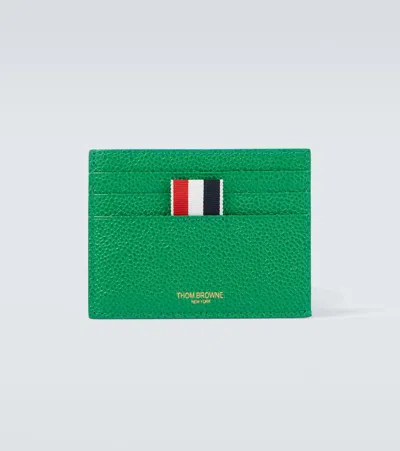 Thom Browne Leather Card Holder In Green