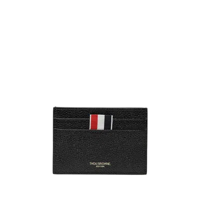 Thom Browne Leather Card Holder With Logo In Black