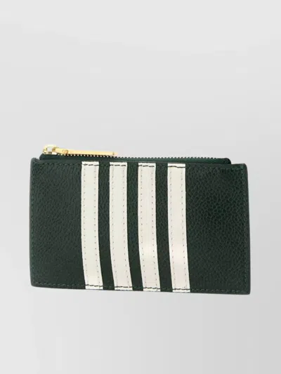 THOM BROWNE LEATHER CARDHOLDER WITH TEXTURED FINISH AND CONTRAST STRIPES
