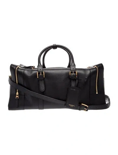 Pre-owned Thom Browne Leather Carry On Duffle Bag In Black