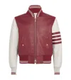 Thom Browne Ribbed Collar Striped Sleeves Jacket Front Pockets In Burgundy