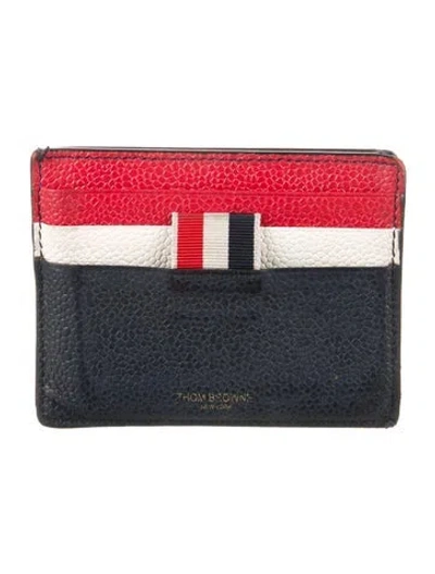 Pre-owned Thom Browne Leather Colorblock Pattern Card Holder In Blue