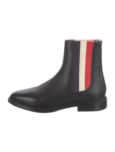 Pre-owned Thom Browne Leather Colorblock Pattern Chelsea Boots In Black