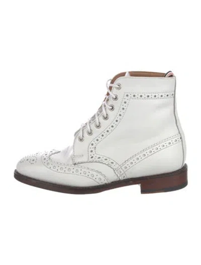 Pre-owned Thom Browne Leather Colorblock Pattern Combat Boots In White