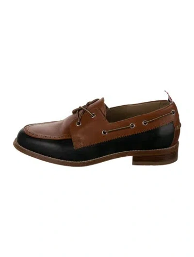 Pre-owned Thom Browne Leather Colorblock Pattern Dress Loafers In Brown