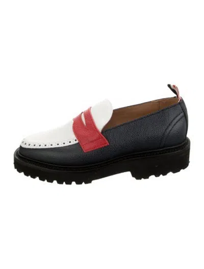 Pre-owned Thom Browne Leather Colorblock Pattern Loafers In Blue