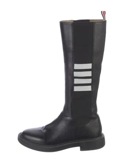 Pre-owned Thom Browne Leather Colorblock Pattern Riding Boots In Black