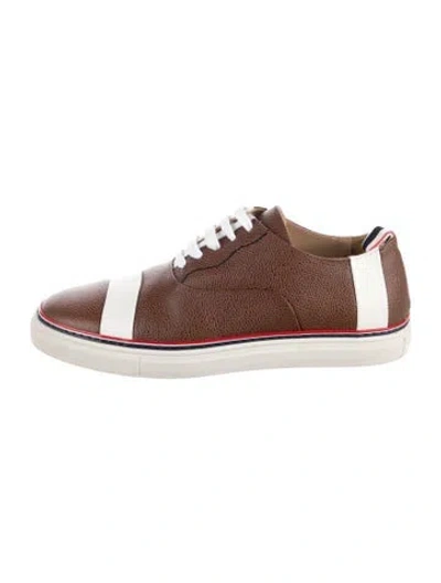 Pre-owned Thom Browne Leather Colorblock Pattern Sneakers In Brown
