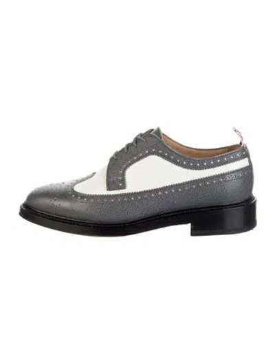 Pre-owned Thom Browne Leather Colorblock Pattern Spectators In Silver