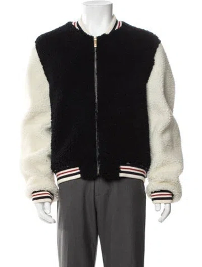 Pre-owned Thom Browne Leather Colorblock Pattern Varsity Jacket In Black
