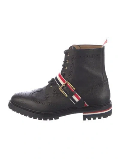 Pre-owned Thom Browne Leather Combat Boots In Blue