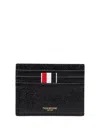 Thom Browne Double Sided Card Holder With Rwb Gg Tab In Pebble Grain Leather Accessories In Black