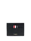 Thom Browne Textured Cowhide Leather Card Wallet With Iconic Striped Tab In Black