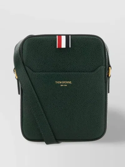 Thom Browne Leather Crossbody Bag With Adjustable Strap In Dkgreen