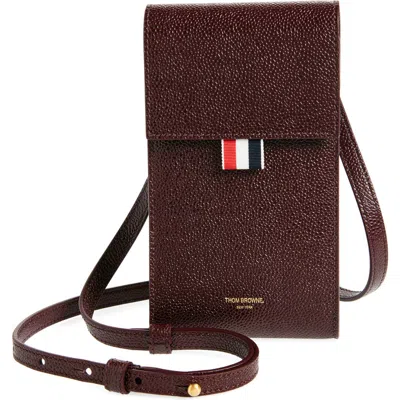 Thom Browne Leather Crossbody Phone Bag In Burgundy