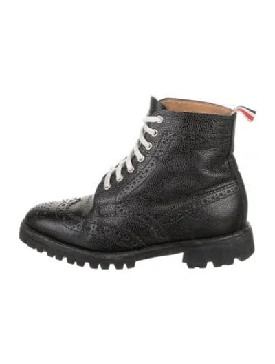 Pre-owned Thom Browne Leather Cutout Accent Combat Boots In Black