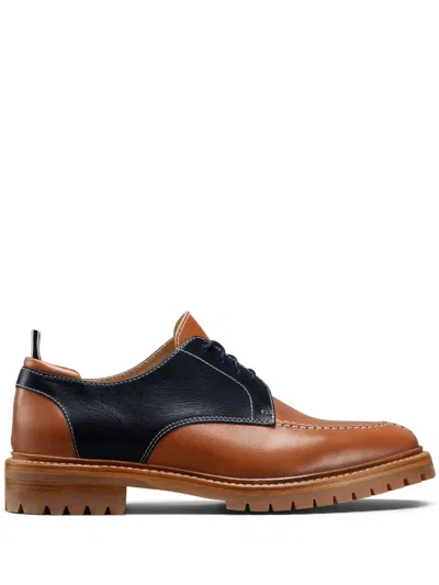 Thom Browne Navy & Tan Apron Stitch Derbys In 427 Navy /natural