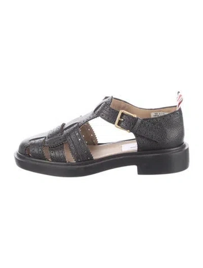 Pre-owned Thom Browne Leather Eyelet Trim Flats In Black