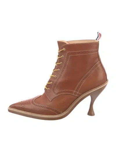Pre-owned Thom Browne Leather Eyelet Trim Lace-up Boots In Brown