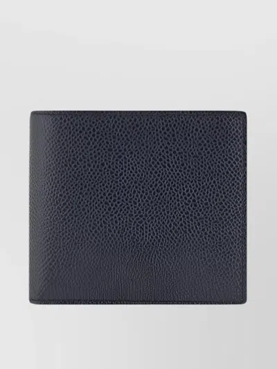 Thom Browne Leather Fold Wallet Textured Finish In Navy