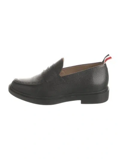 Pre-owned Thom Browne Leather Grosgrain Trim Loafers In Black