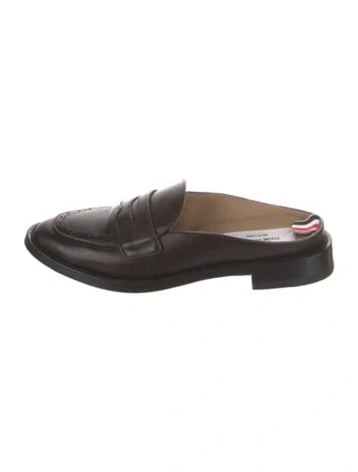 Pre-owned Thom Browne Leather Grosgrain Trim Mules In Brown