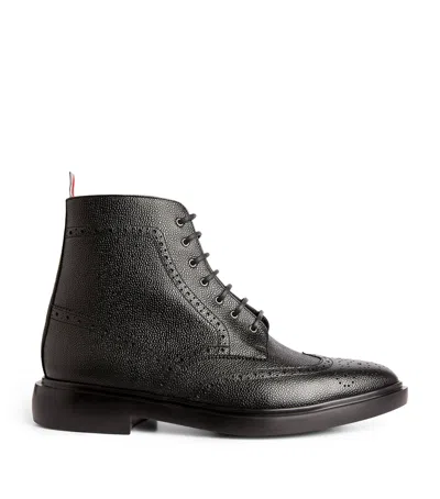 Thom Browne Leather Lace-up Boots In Black