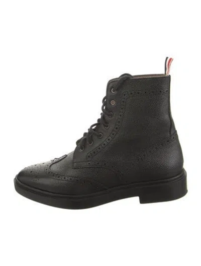 Pre-owned Thom Browne Leather Lace-up Boots In Black