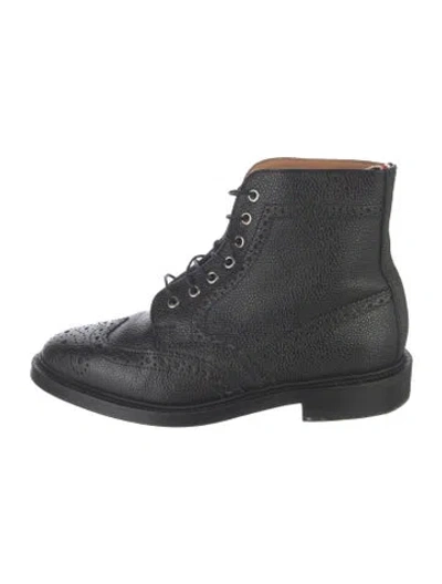 Pre-owned Thom Browne Leather Lace-up Boots In Black