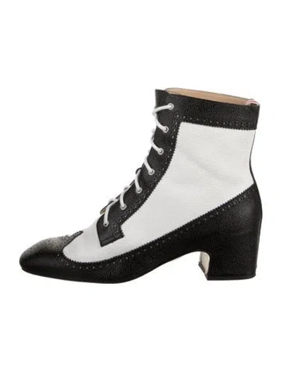 Pre-owned Thom Browne Leather Lace-up Boots In Black/white