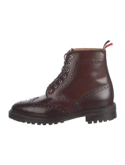 Pre-owned Thom Browne Leather Lace-up Boots In Burgundy
