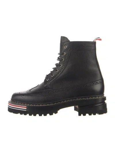 Pre-owned Thom Browne Leather Lace-up Boots In Green