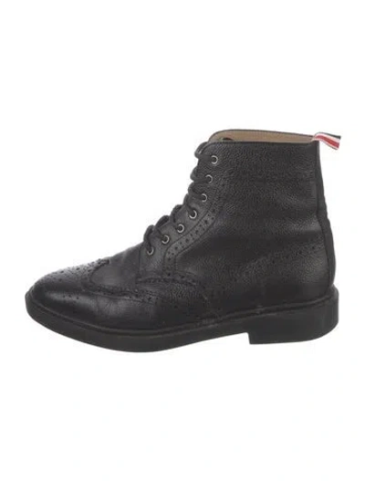 Pre-owned Thom Browne Leather Lasercut Accents Boots In Black