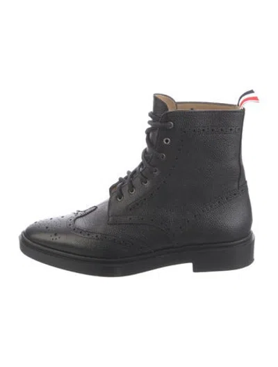 Pre-owned Thom Browne Leather Lasercut Accents Boots In Black