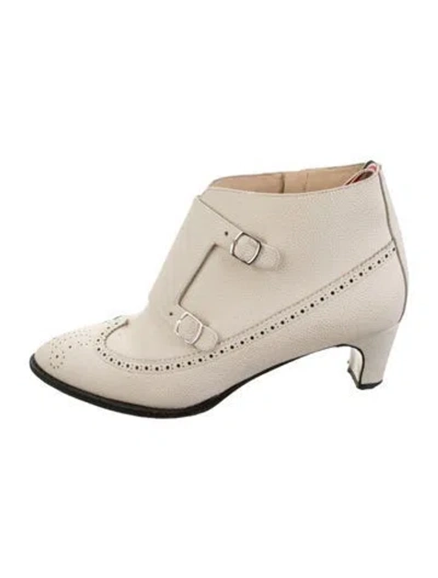Pre-owned Thom Browne Leather Lasercut Accents Boots In Neutrals