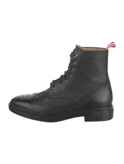Pre-owned Thom Browne Leather Lasercut Accents Combat Boots In Black