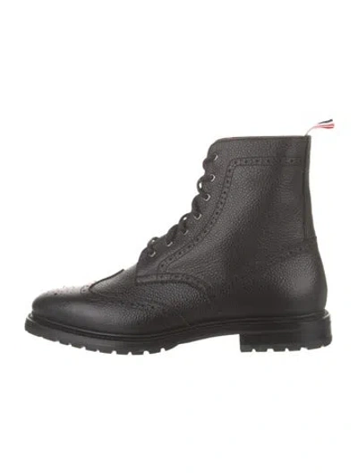 Pre-owned Thom Browne Leather Lasercut Accents Combat Boots In Black