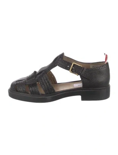 Pre-owned Thom Browne Leather Lasercut Accents Flats In Black