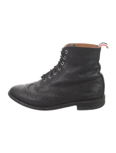 Pre-owned Thom Browne Leather Lasercut Accents Lace-up Boots In Black
