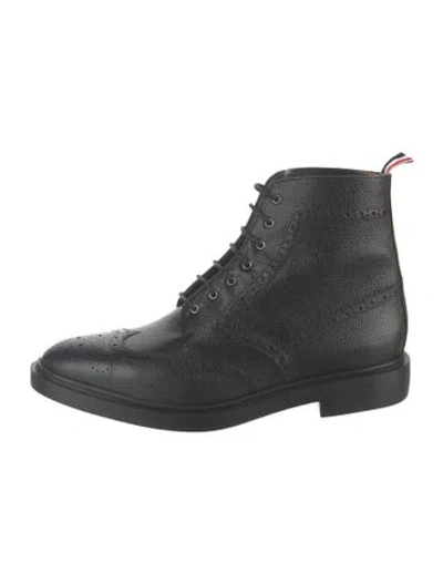 Pre-owned Thom Browne Leather Lasercut Accents Lace-up Boots In Black