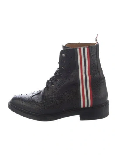 Pre-owned Thom Browne Leather Lasercut Accents Lace-up Boots In Black/white