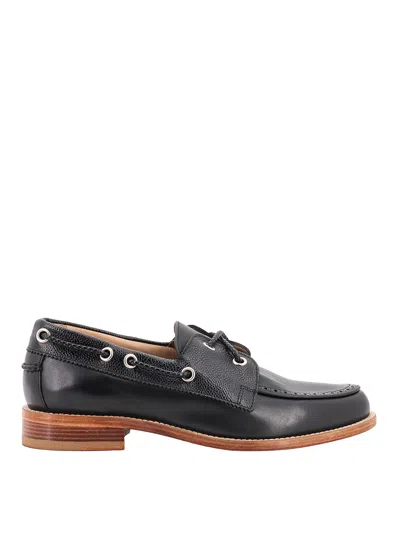 THOM BROWNE LEATHER LOAFER WITH TEXTURED LEATHER INSERTS