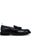 Thom Browne Navy Spazzolato Leather Tassle Loafers In Black