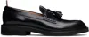Thom Browne Navy Spazzolato Leather Tassle Loafers In Black