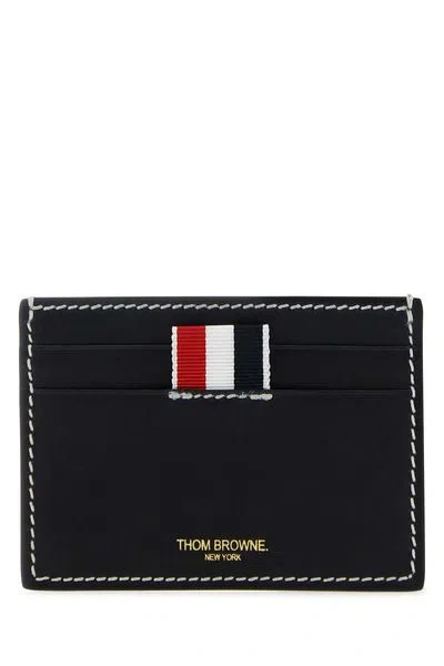 Thom Browne Leather Logo Cardholder In Navy