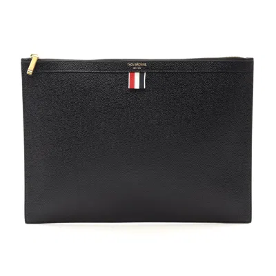Thom Browne Leather Medium Document Holder Clutch In Black