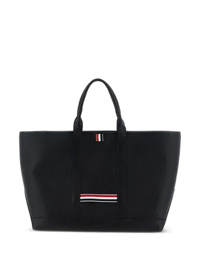 Thom Browne Leather Medium Tote Bag In Black