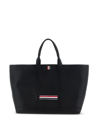 Thom Browne Leather Medium Tote Bag In Black