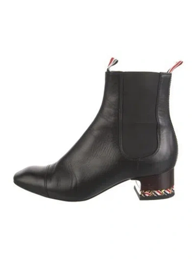 Pre-owned Thom Browne Leather Mesh Accents Chelsea Boots In Black