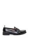 Thom Browne Leather Loafers With Round Toe And Rubber Sole In Black